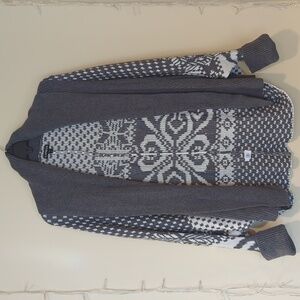 Express Gray & White Aztec Printed Knit Cardigan, Size S